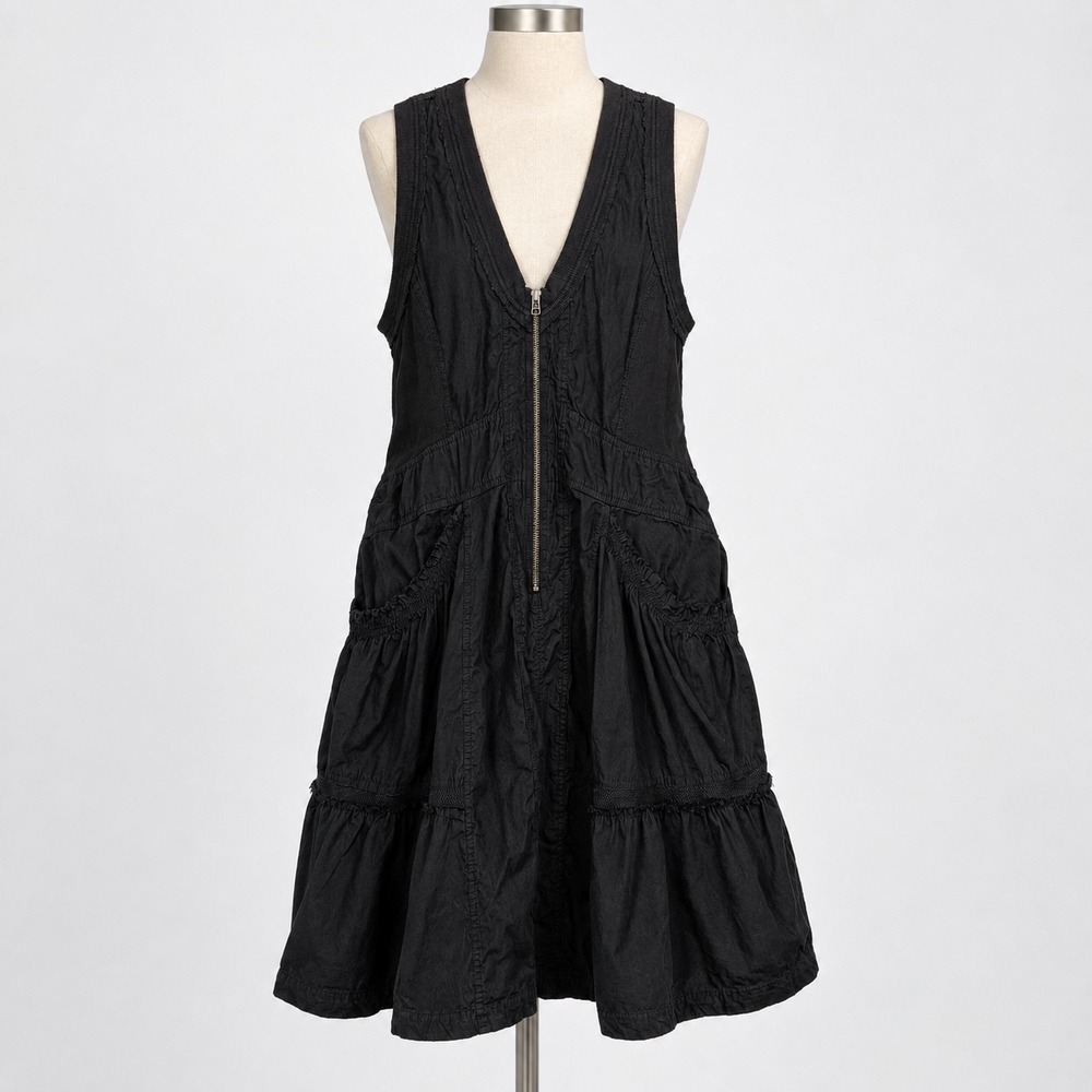Daily Practice Anthropologie Trek Utility Black Mixed Media Zip Mini Dress M